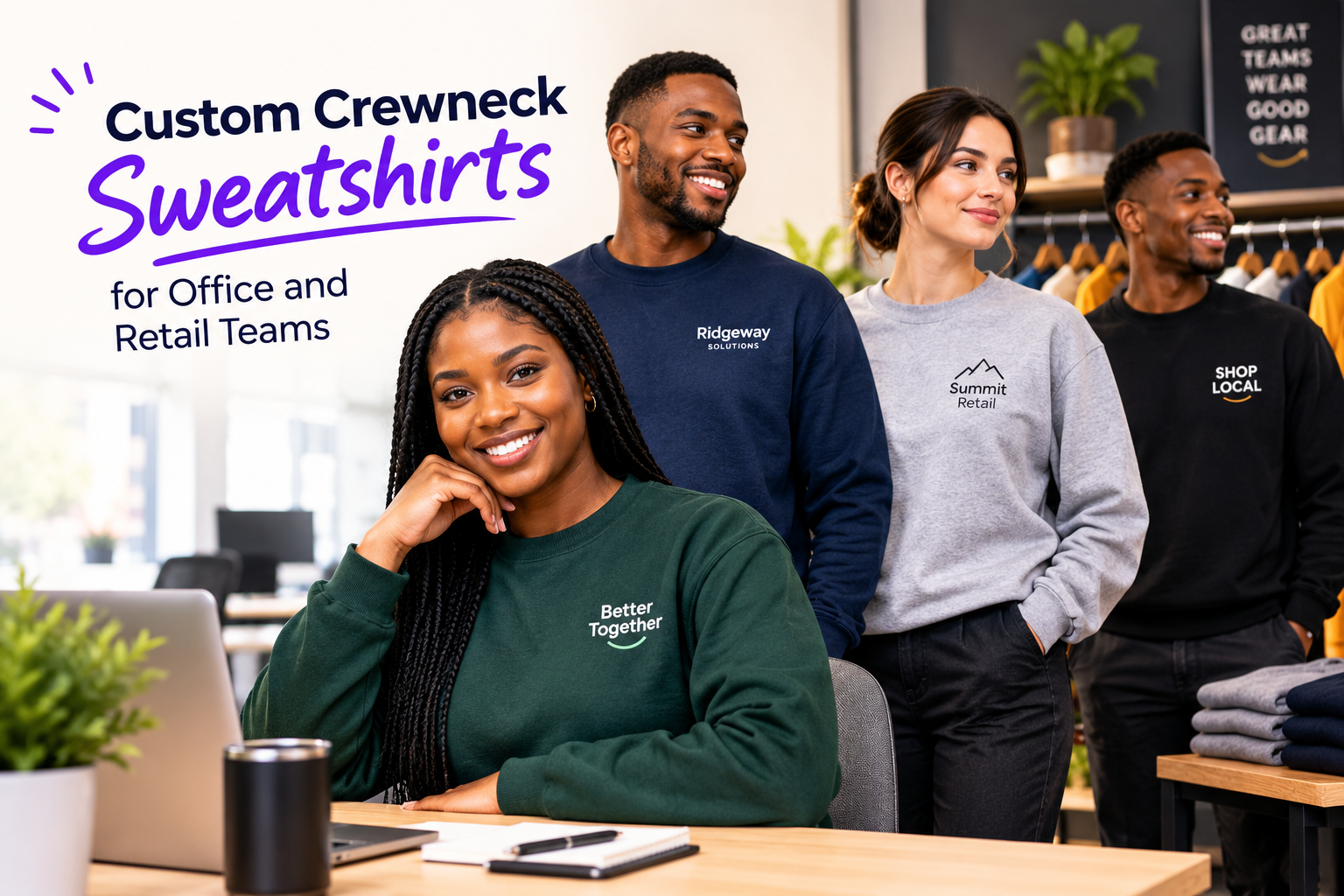 Custom Crewneck Sweatshirts for Office and Retail Teams