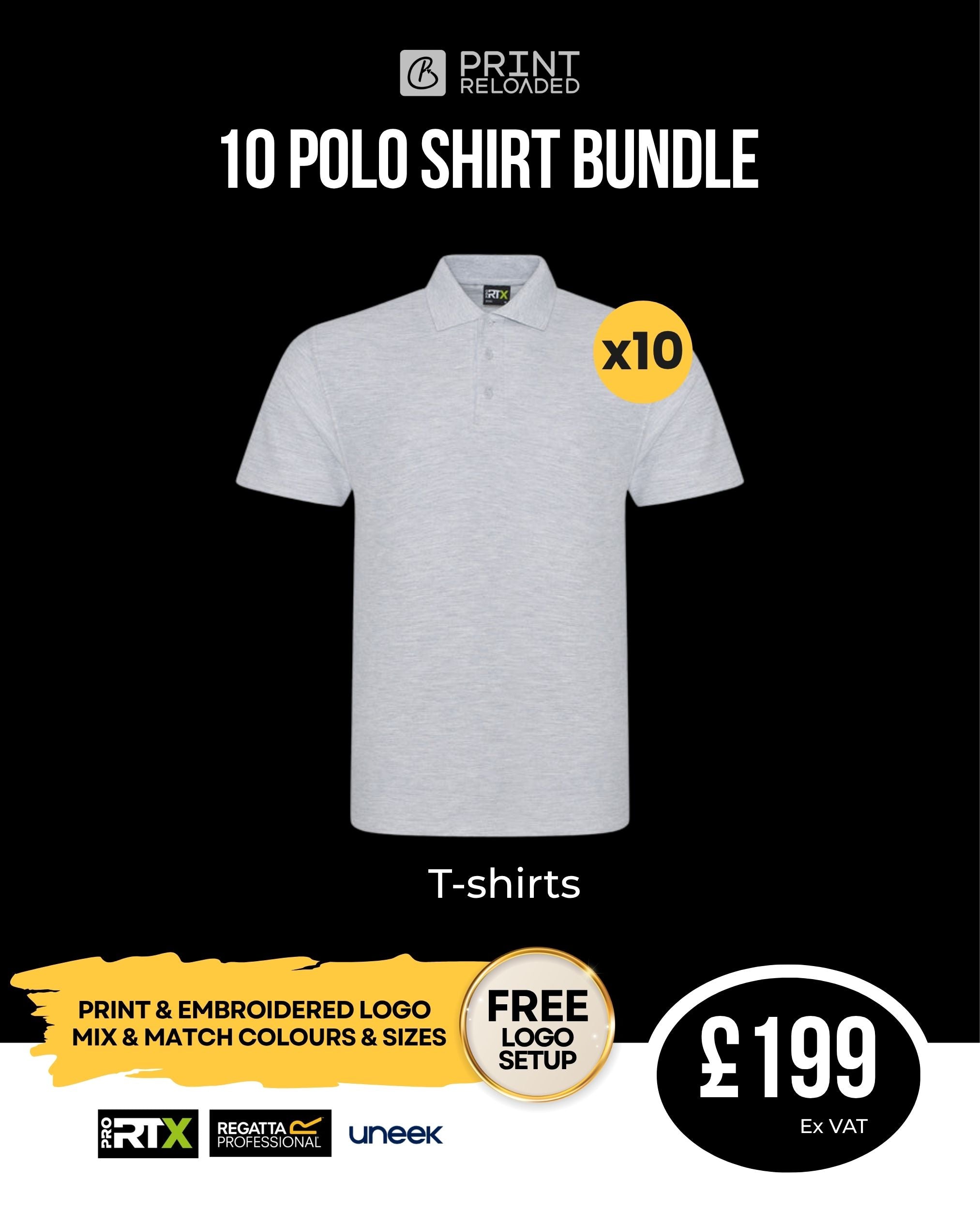 10 Polo Shirts Bundle with Embroidered Logo