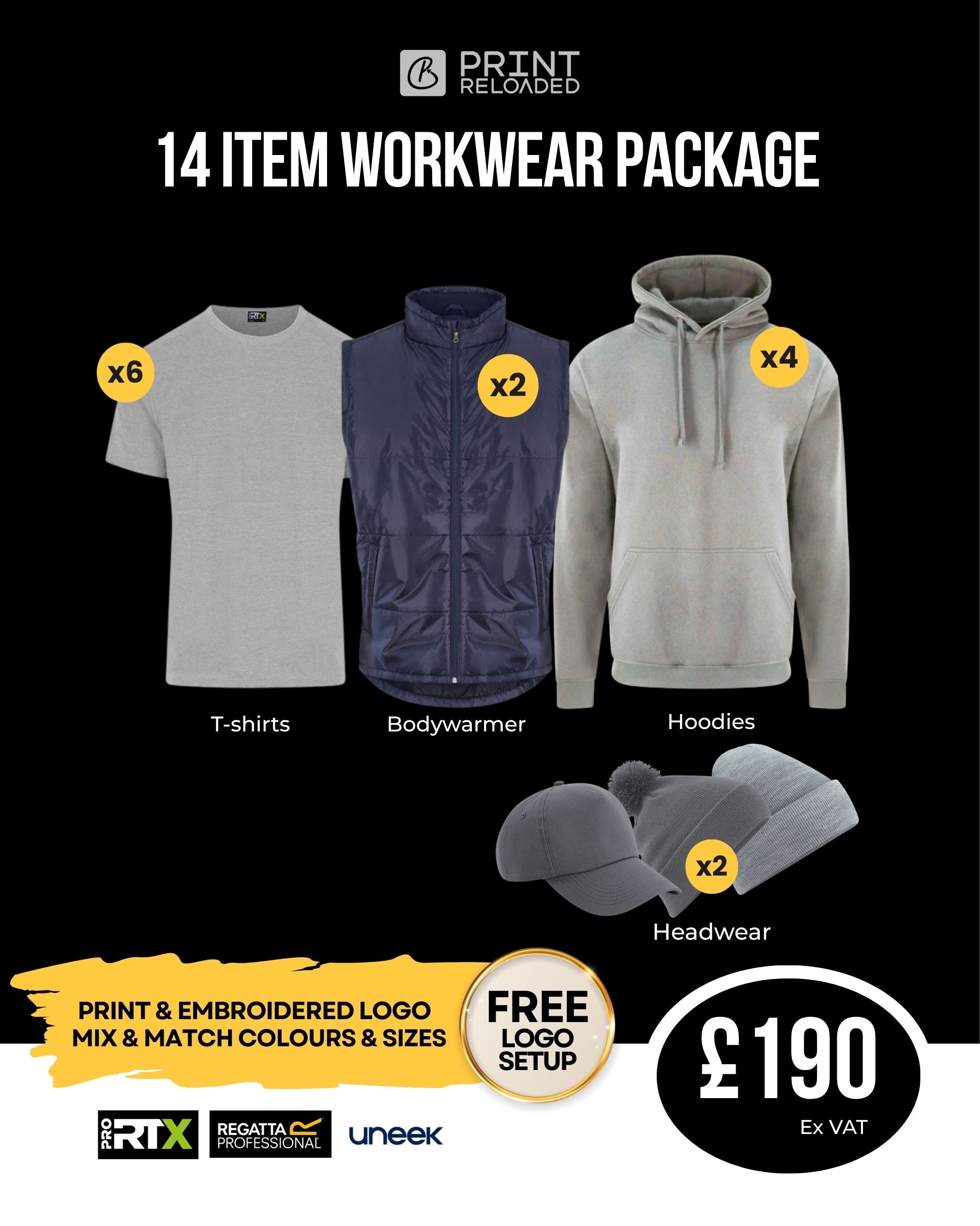 14 Item Workwear Package Bundle + Free Logo