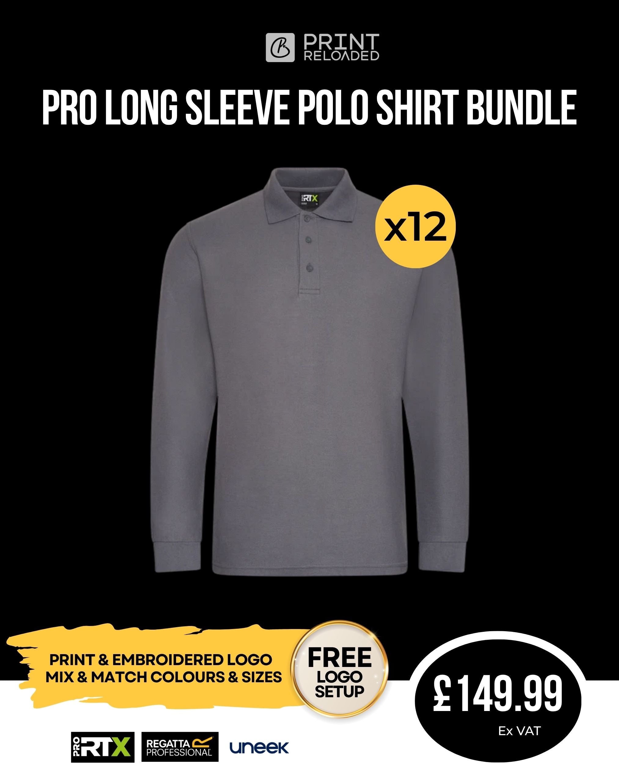 Pro Long Sleeve Polo Shirt Bundle x12