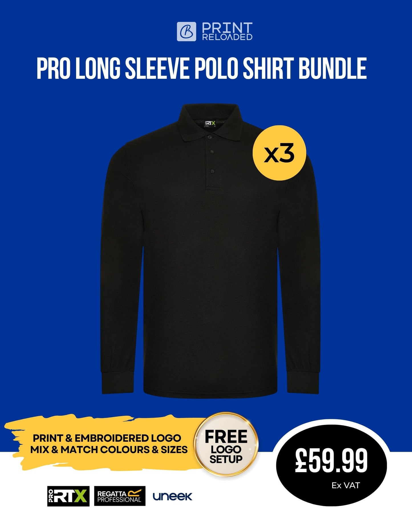 Pro Long Sleeve Polo Shirt Bundle x3