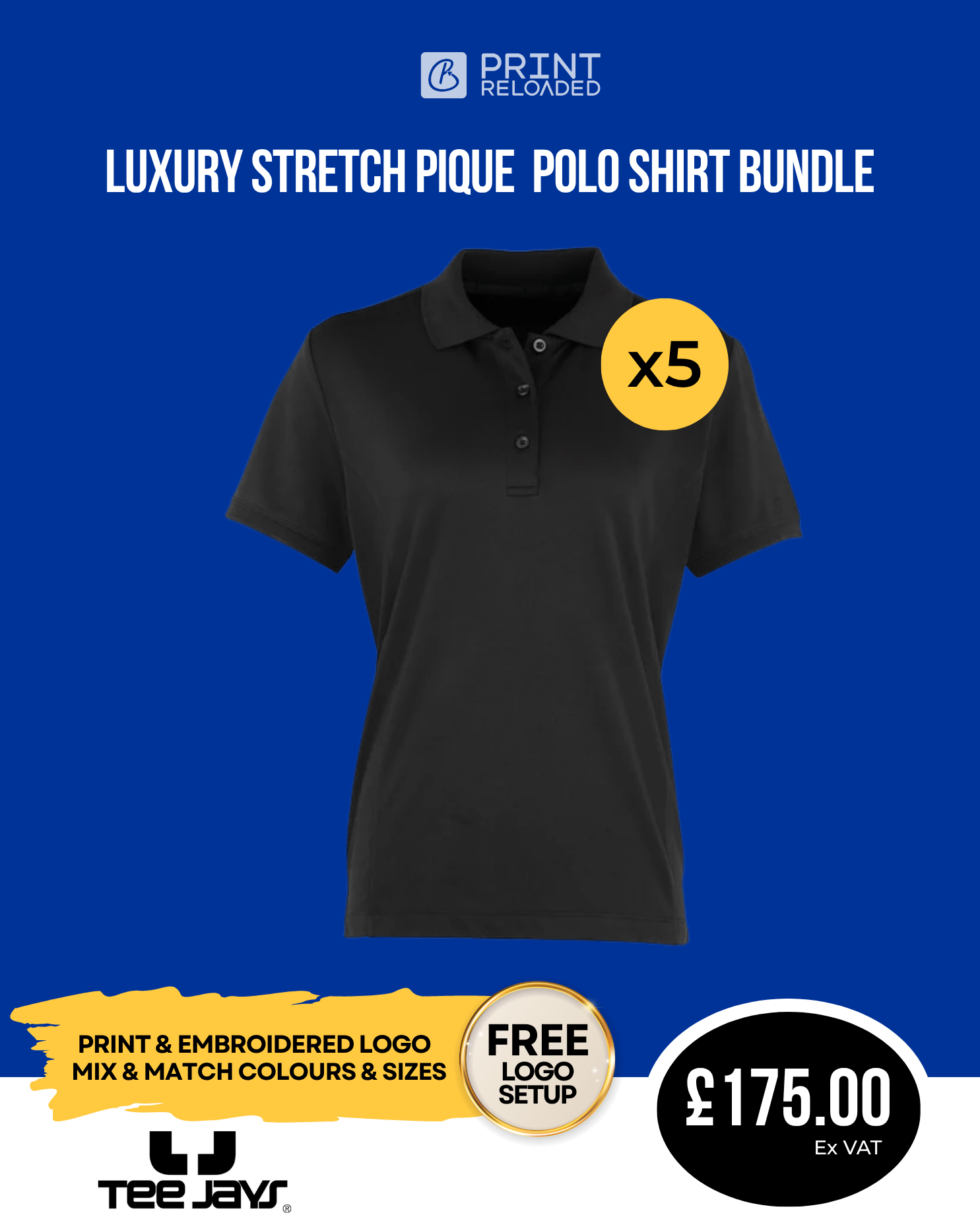 Luxury Stretch Pique Polo Shirt Bundle x5
