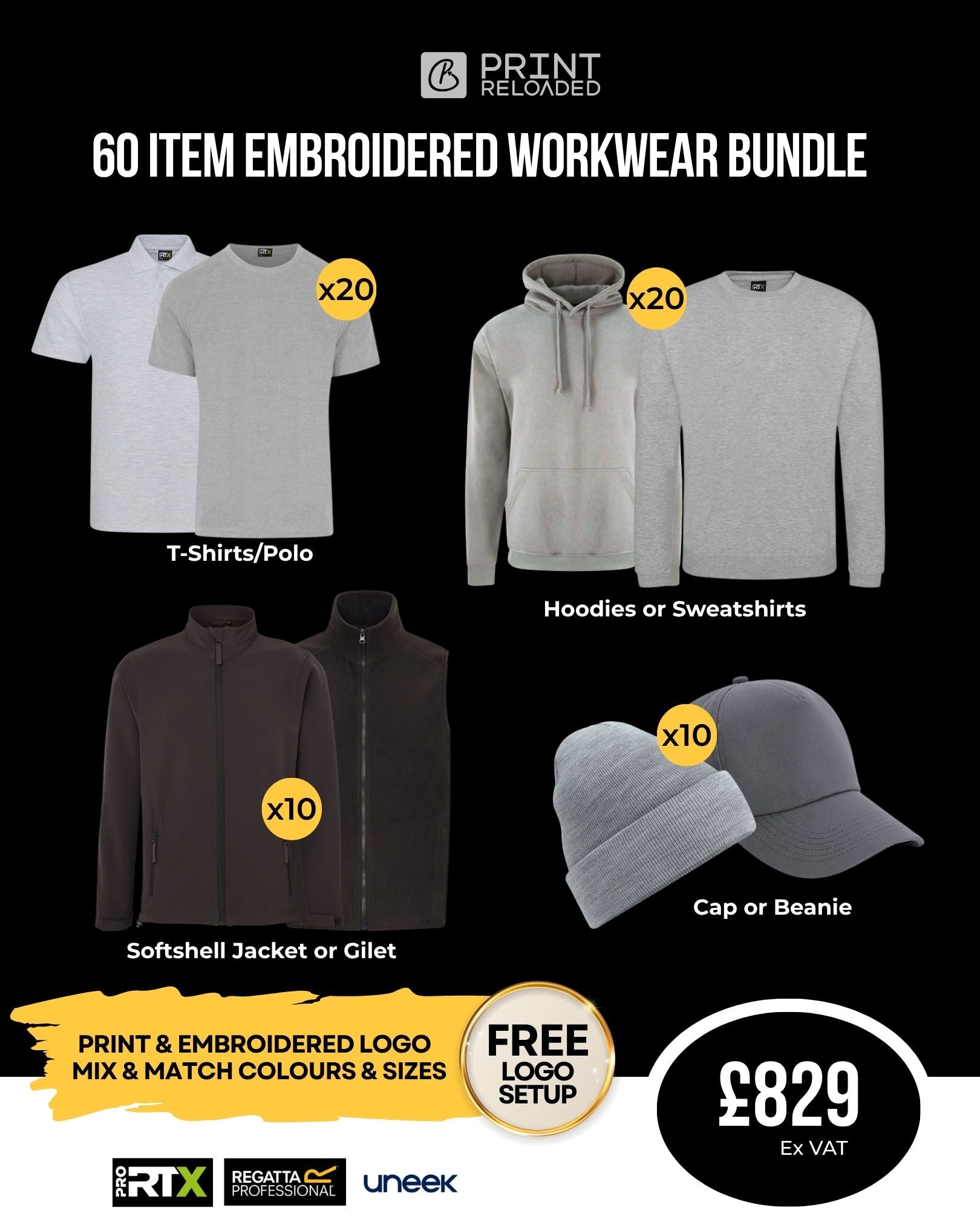 60 Item Embroidered Workwear Bundle