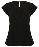 Women's pleat front short sleeve blouse