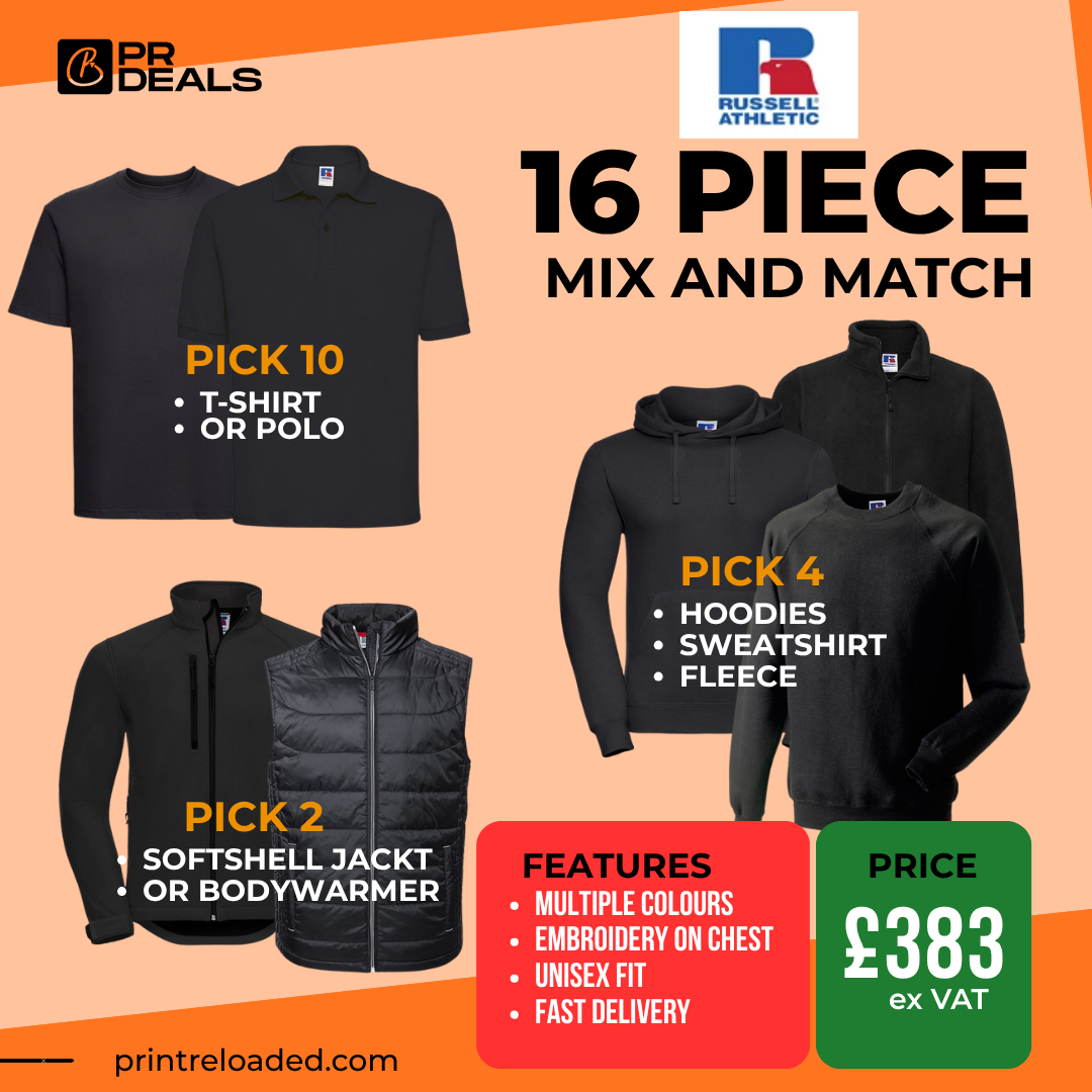 16 Piece Russell Athletic Mix & Match Embroidered Workwear Bundle