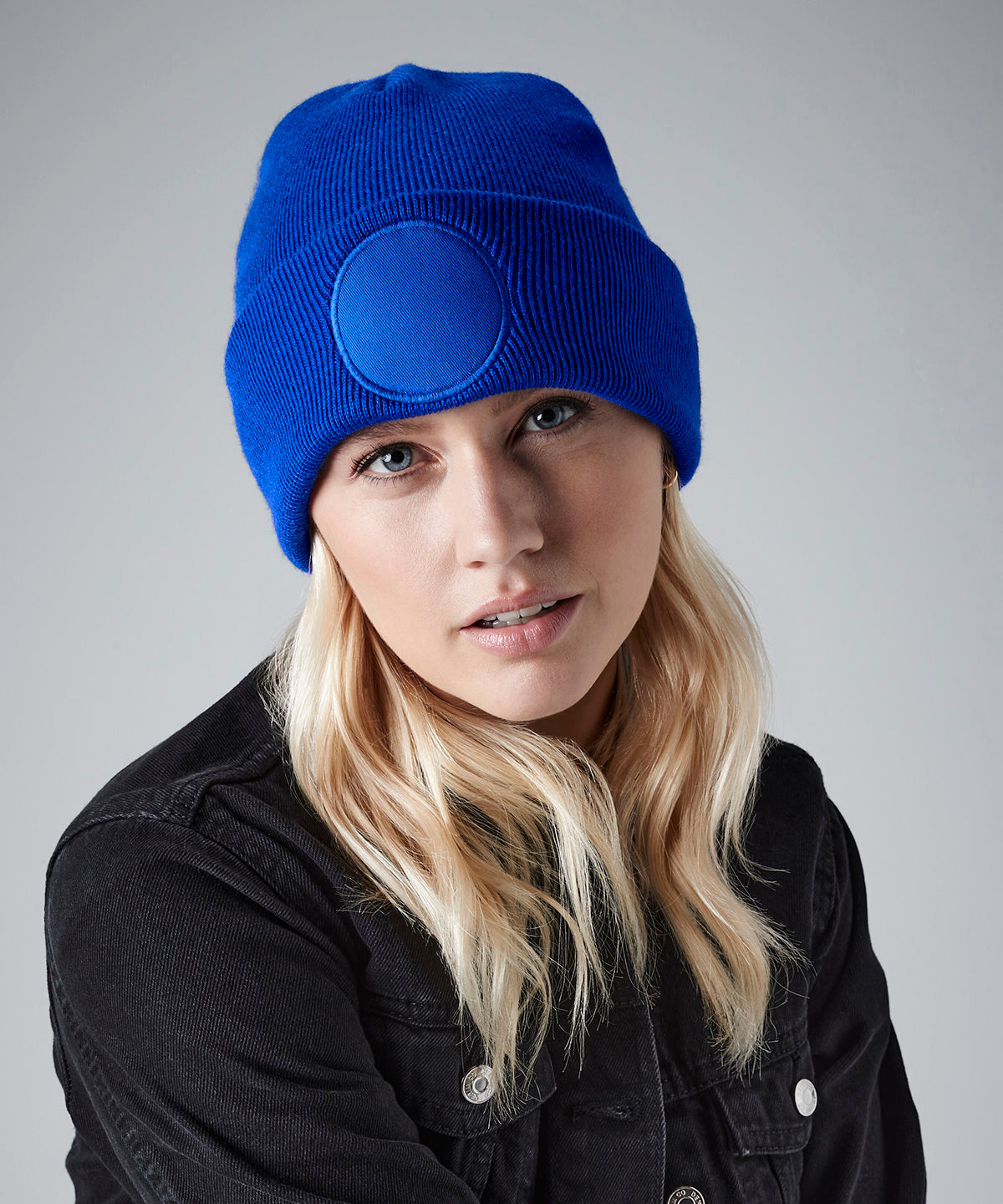 Circular patch beanie
