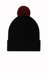 Pom Pom Beanie - Black/Red