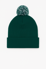 Pom Pom Beanie - Bottle Green/Off White