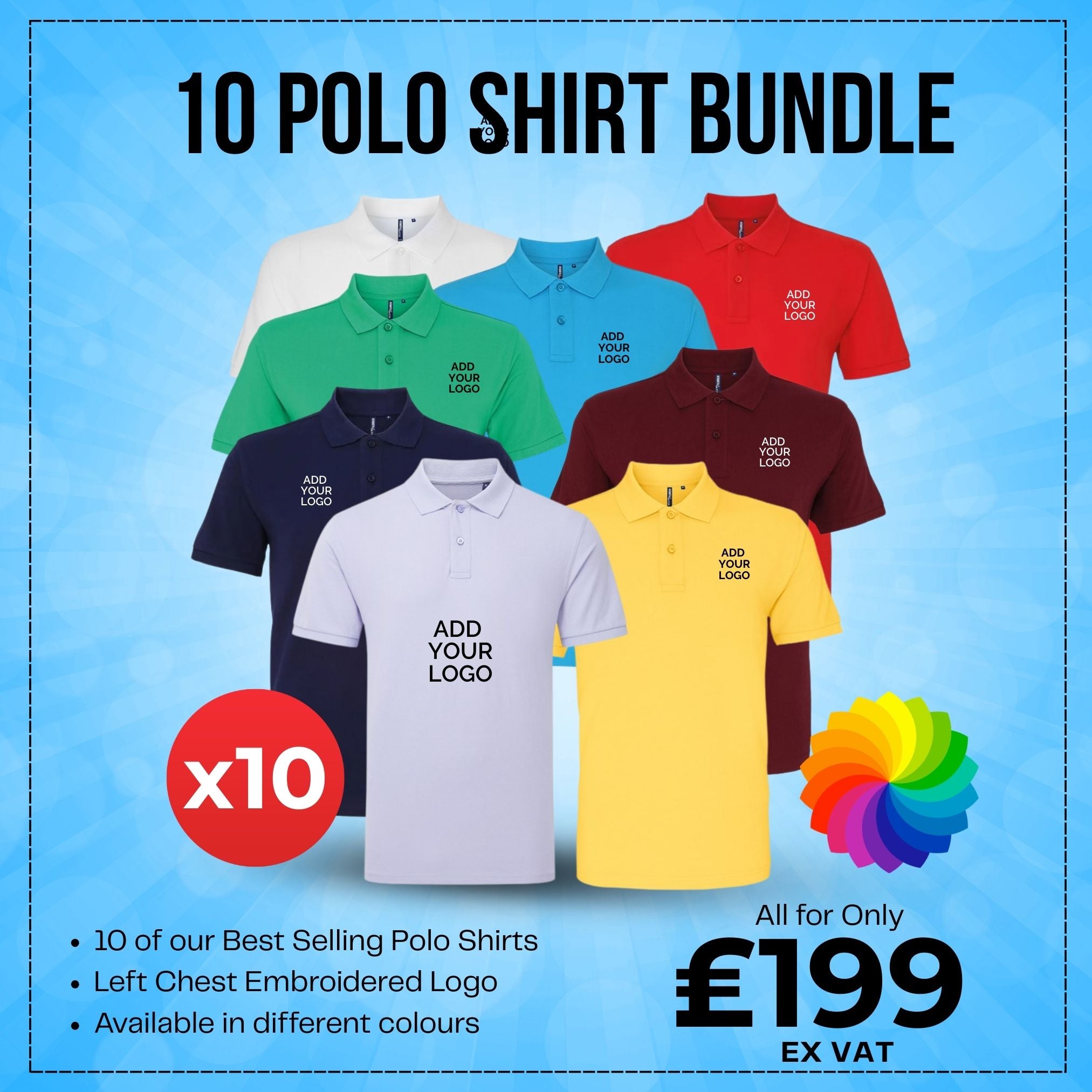 10 Polo Shirts Bundle with Embroidered Logo