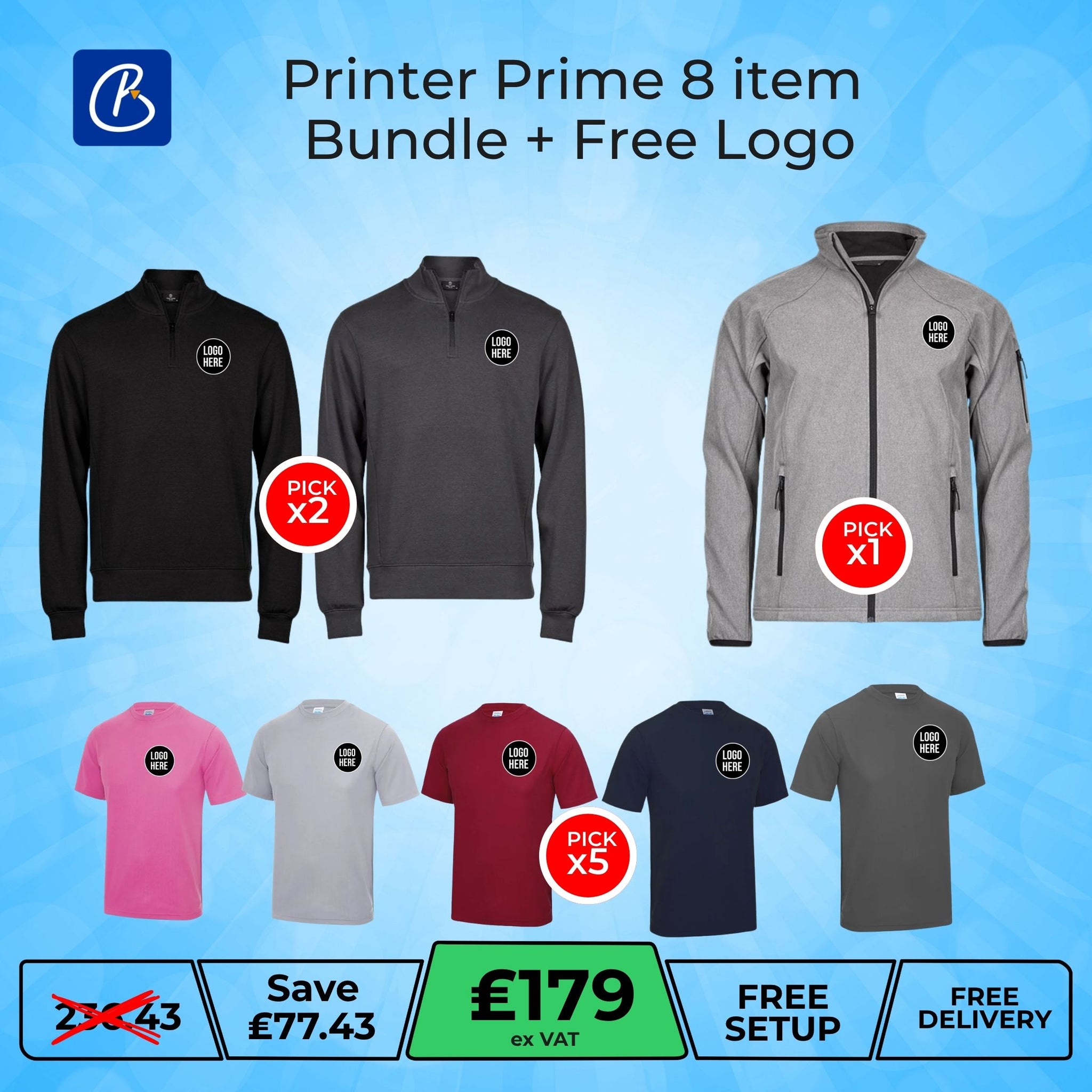 Printer Prime Two-Tone 8 Item Bundle + Free Logo