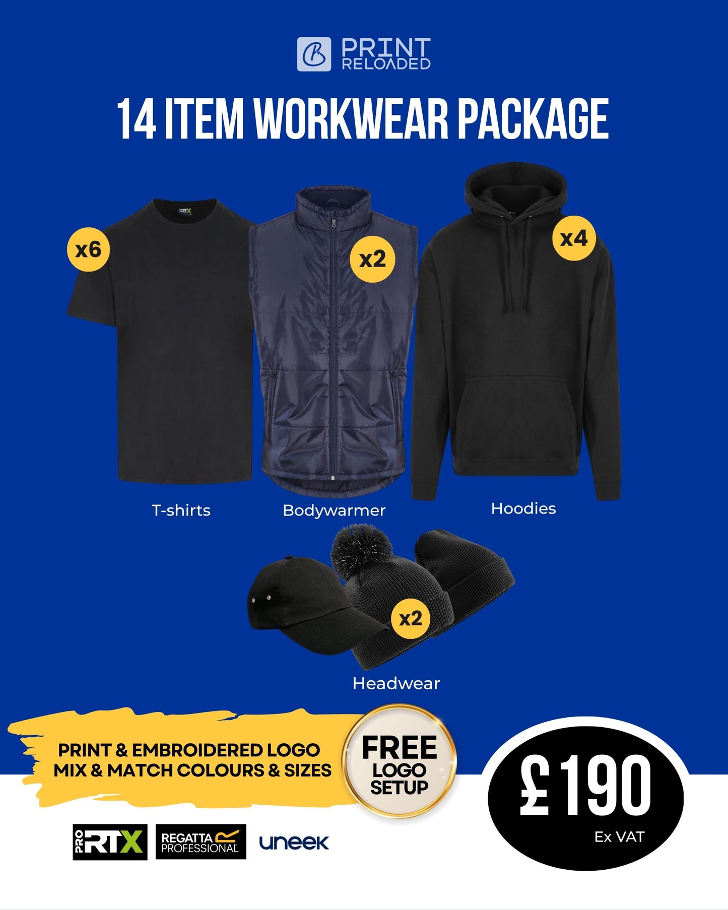 14 Item Workwear Package Bundle + Free Logo