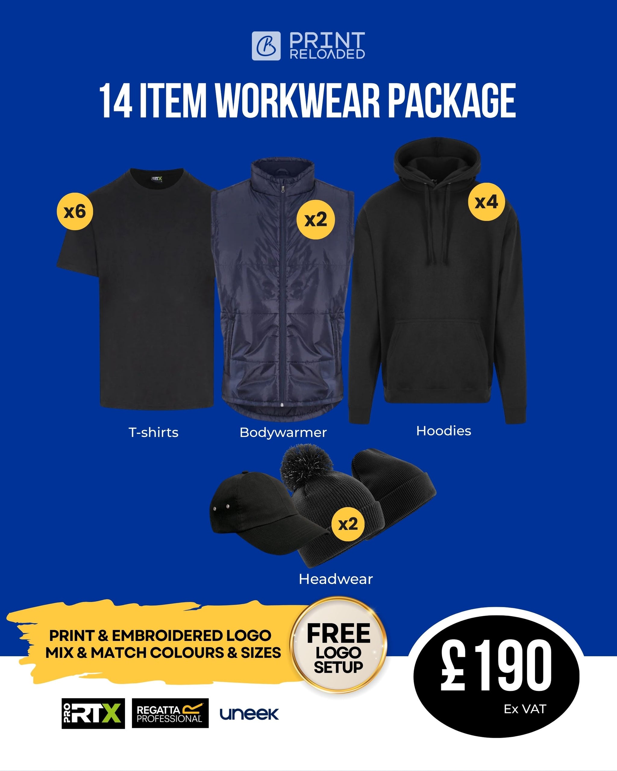 14 Item Workwear Package Bundle + Free Logo
