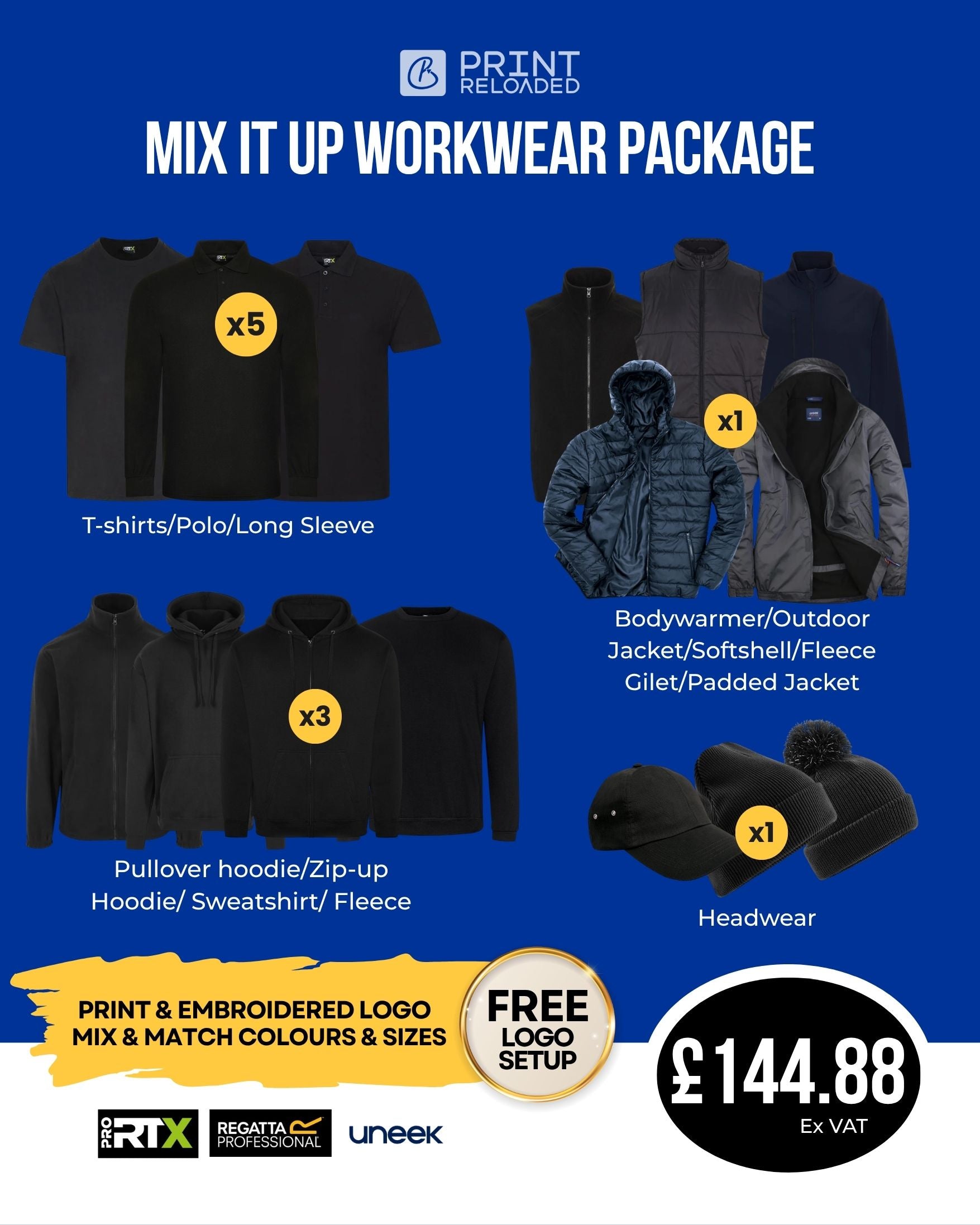 Mix It Up Workwear Package + Free Logo
