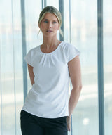 Women's pleat front short sleeve blouse