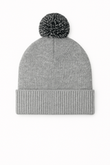 Pom Pom Beanie - Heather Grey/Black