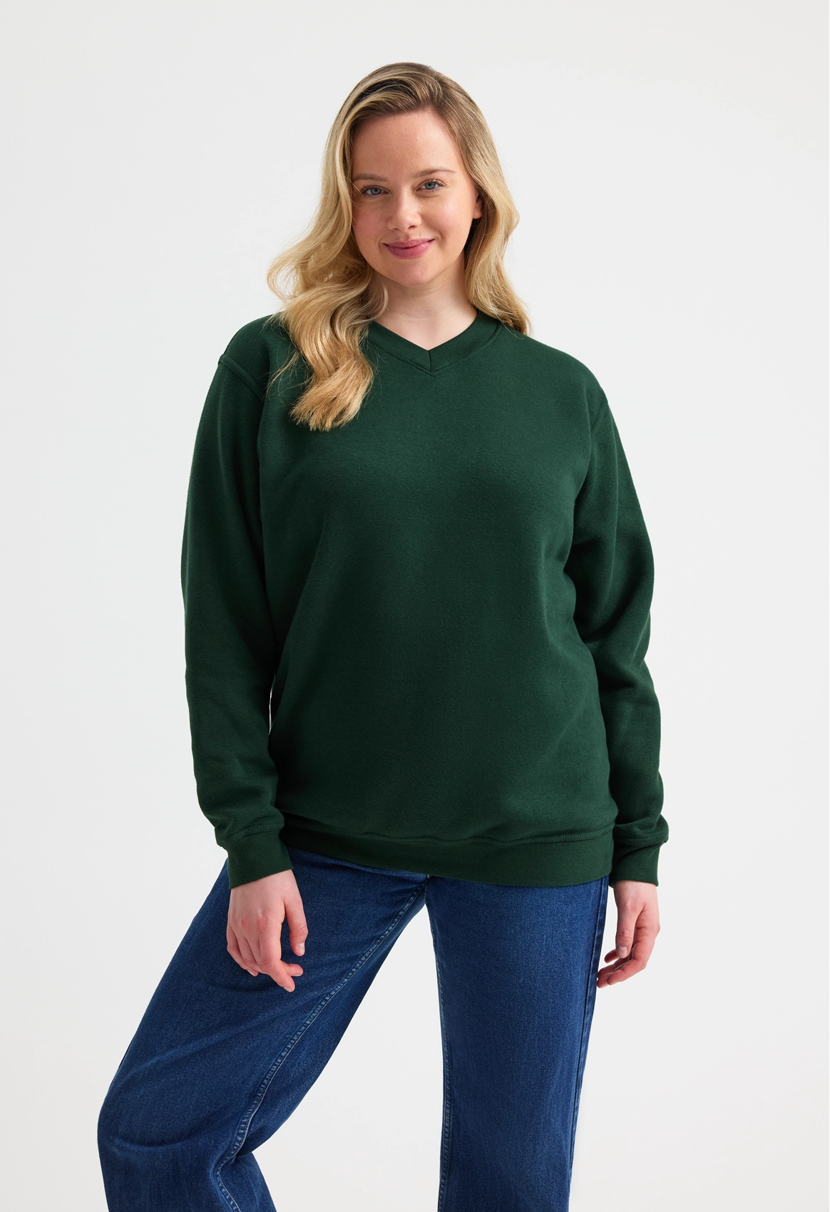 Classic V-Neck Sweatshirt - Bottle Green