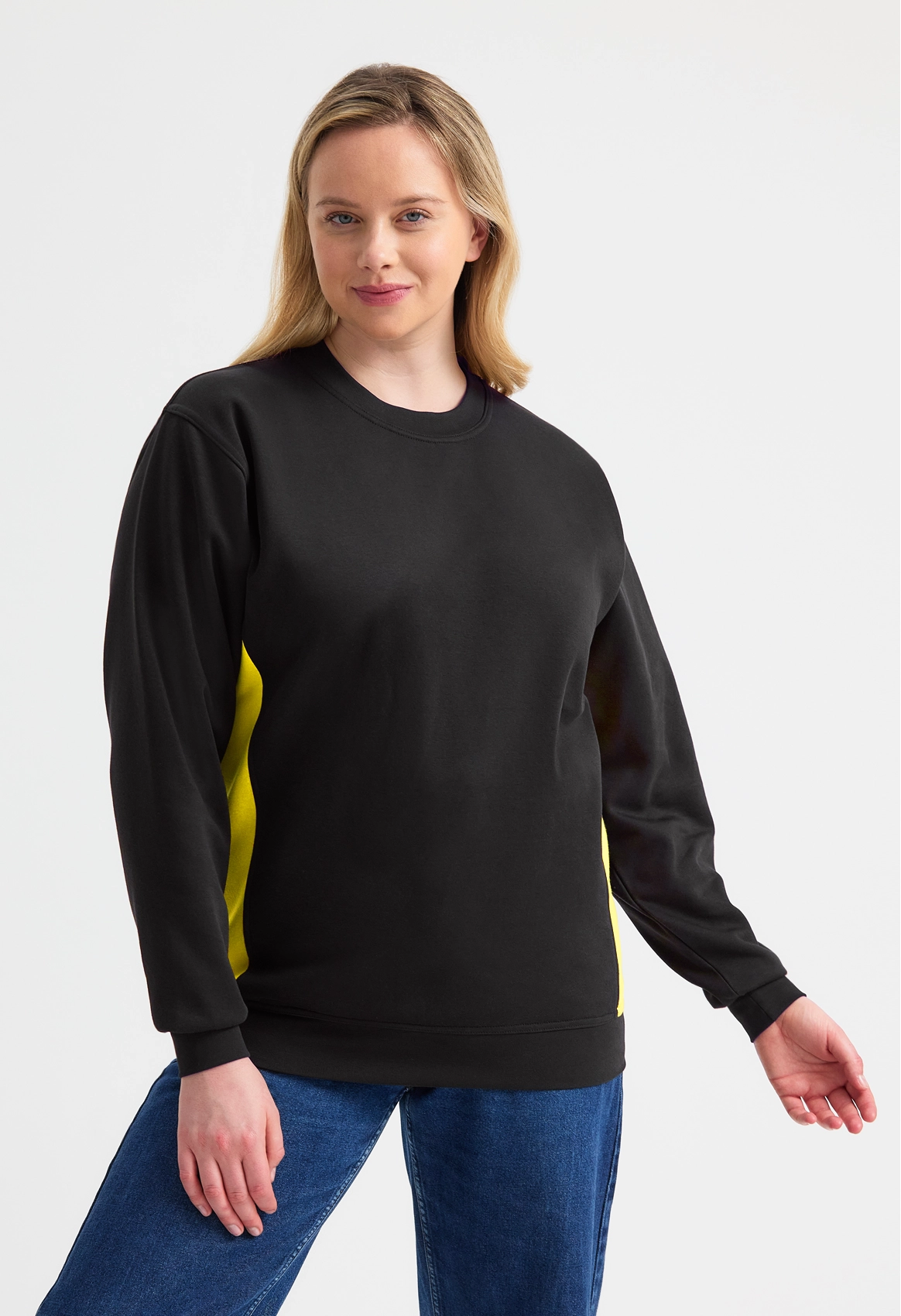 Two Tone Crew Neck Sweatshirt - Black/Charcoal