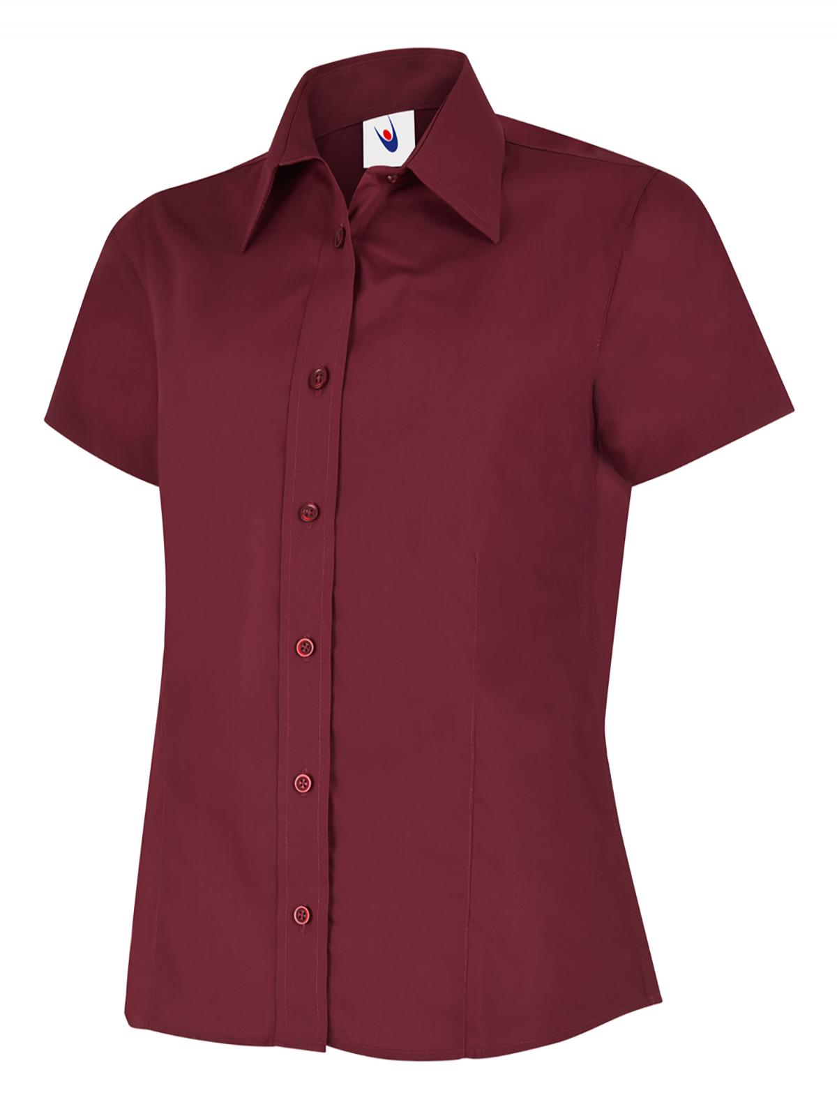 Ladies Poplin Half Sleeve Shirt - Burgundy