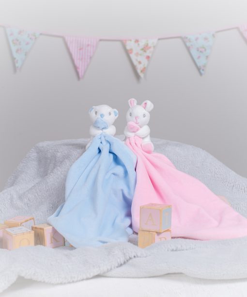 Baby animal comforter with rattle