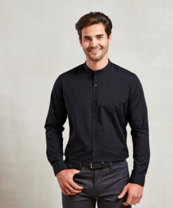 Banded collar grandad long sleeve shirt