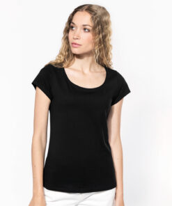 Ladies boat neck short-sleeved T-shirt