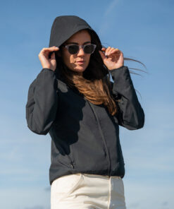 Womens Carmel  minimalistic hooded windbreaker