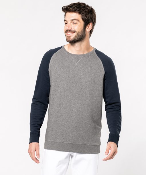 Men's two-tone organic crew neck raglan sleeve sweatshirt